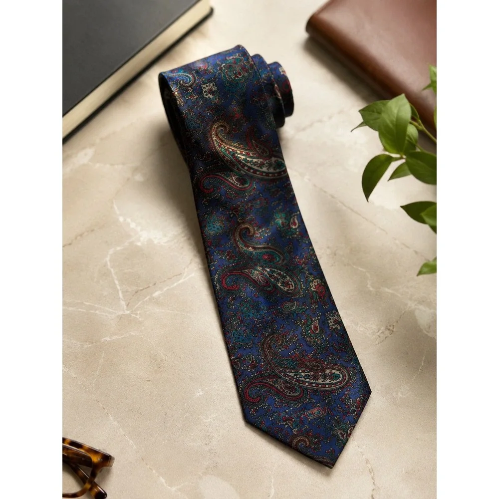 Pierre Lorrain Milano Paris Vintage Silk Paisley Tie Blue Red Green Made Italy